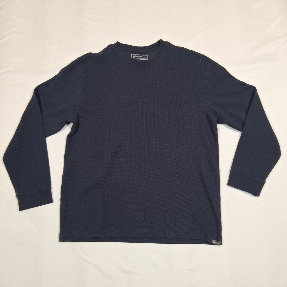 Eddie Bauer Thermal Long John Shirt Navy Blue Mens XL Logo Hem Tag Granola Core